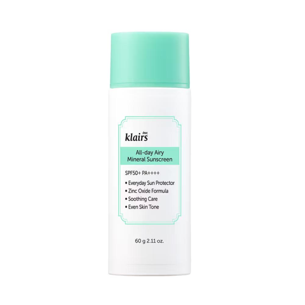 Klairs - All-Day Airy Mineral Sunscreen - SPF50+ PA++++ with Zinc For Acne Prone & Sensitive Skin 