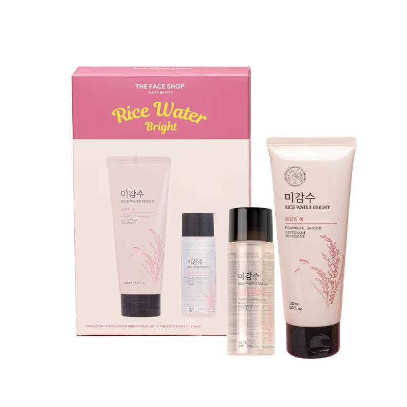 The Face Shop - Rice Water Bright Double Cleansing Kit - With Face Wash & Cleansing Oil 