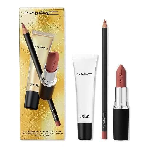 M.A.C - Velvet Teddy - Cosmetics Claim To Fame Lip Trio:- Lip Pencil Lipstick & Lipglass