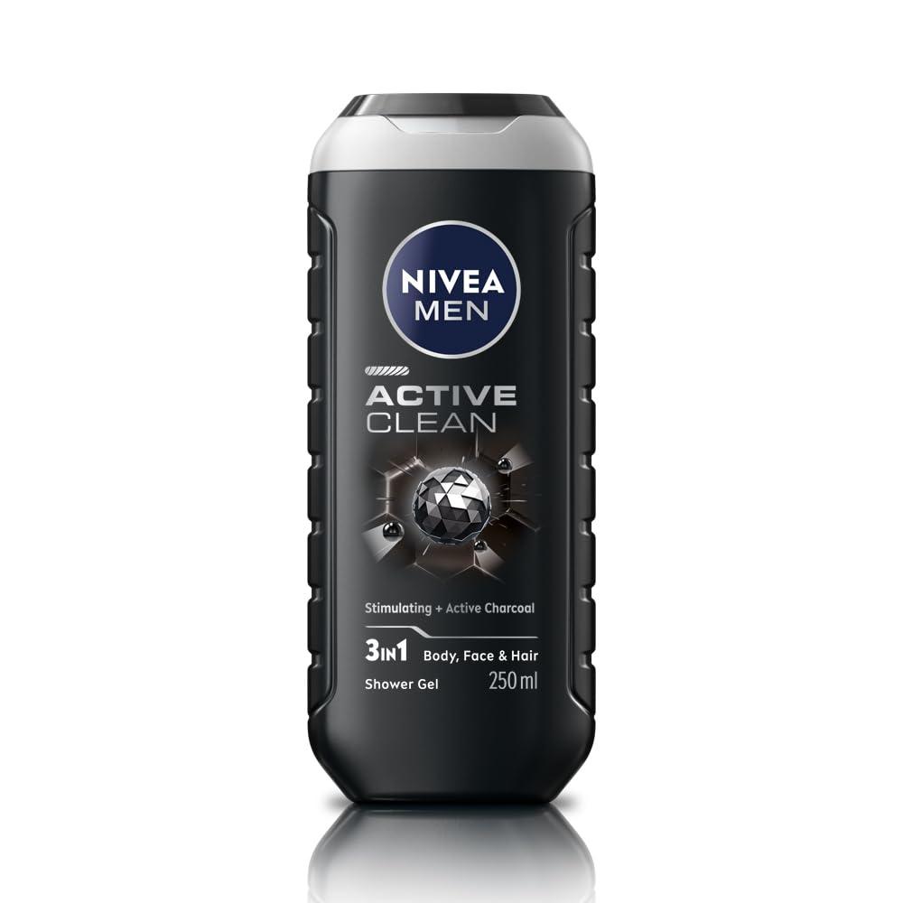 Nivea Men - Active Clean - Stimulating+Active Charcoal-Shower Gel for Body, Face & Hair