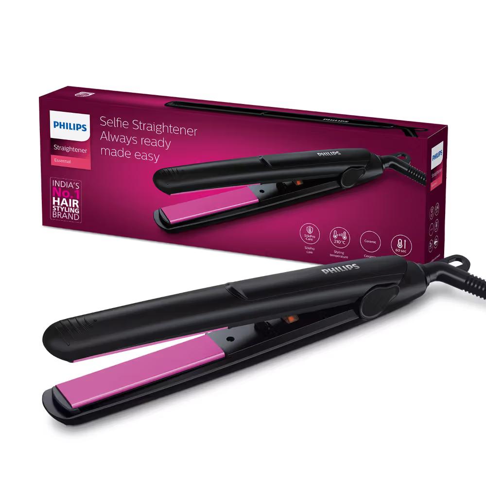 Philips - Selfie Hair Straightener - Minimized Heat Damage - Black