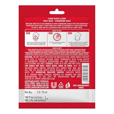 Lakme Blush & Glow - Strawberry - Sheet Mask