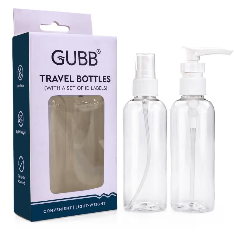 Gubb - Travel Bottles - Set For Toiletries & Cosmetics Leak Proof With ID Stickers