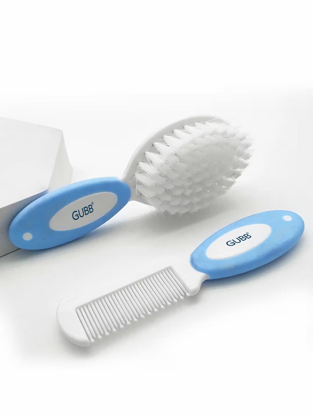 Gubb - Baby Grooming Kit - for New Born Baby (0M+) - Baby Comb & Brush Set - Soft Nylon Bristles - Blue