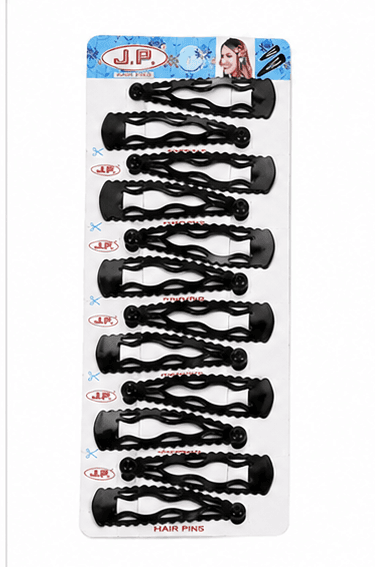 J.P High Profile - Balck Wave Clip - Tic-Tac-Hair Clips - Strip with 6 Pairs