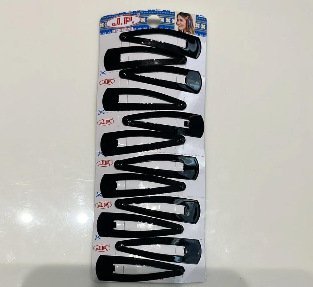J.P High Profile - Black Snap Clip - Tic-Tac Pins-Hair Clips - Strip With 6 Pairs